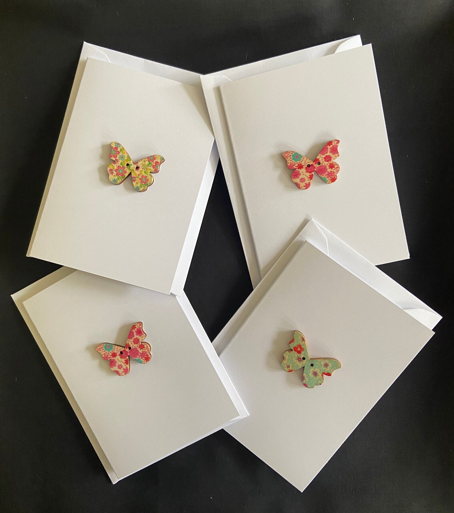Set of four small greetings cards with flowerpatterned wooden Etsy