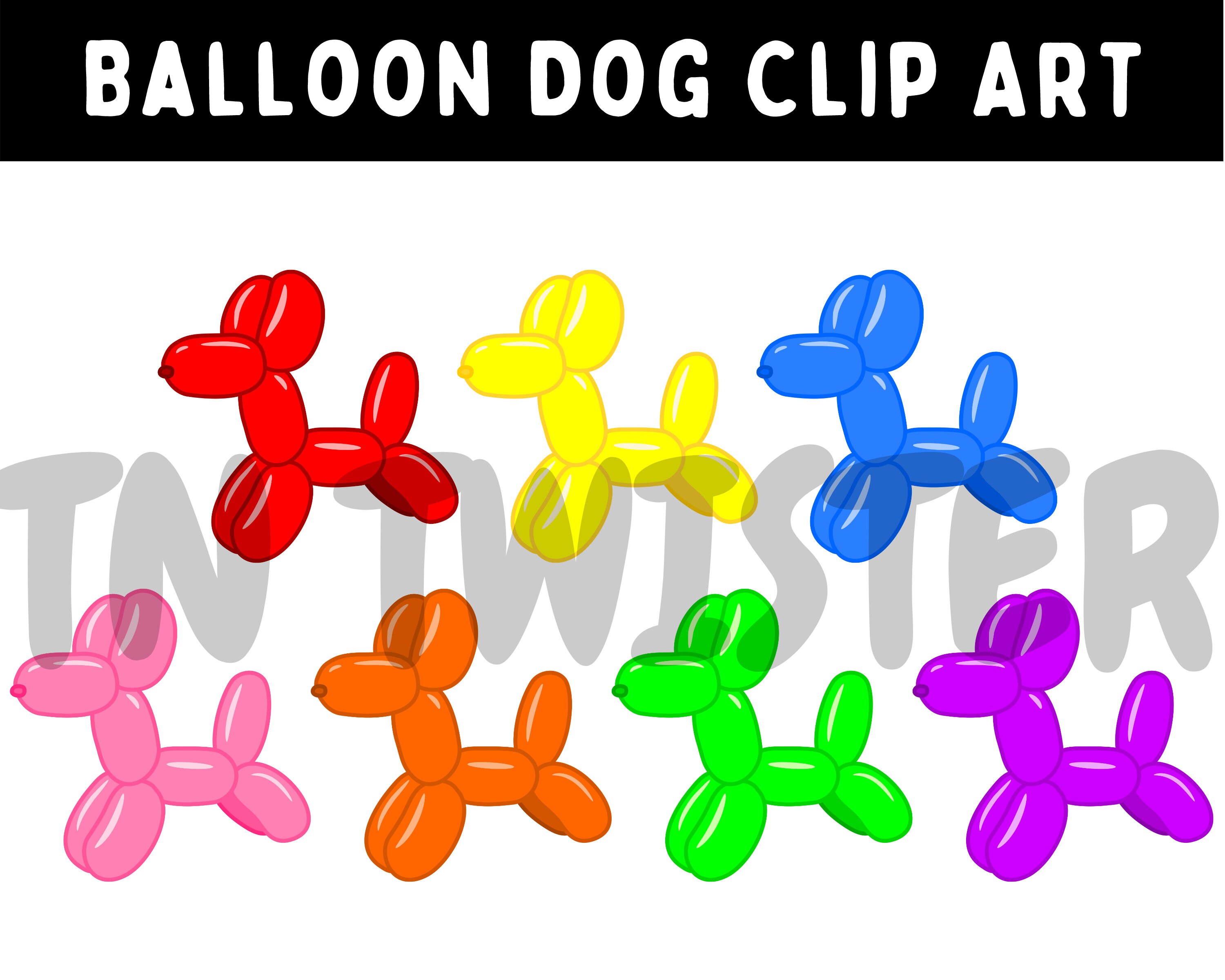 Dog Balloon Art in 7 Colors Balloon Animal Clip Art Etsy New Zealand