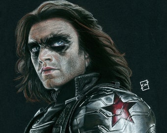 Bucky Barnes Chalk Pastel Portrait Print