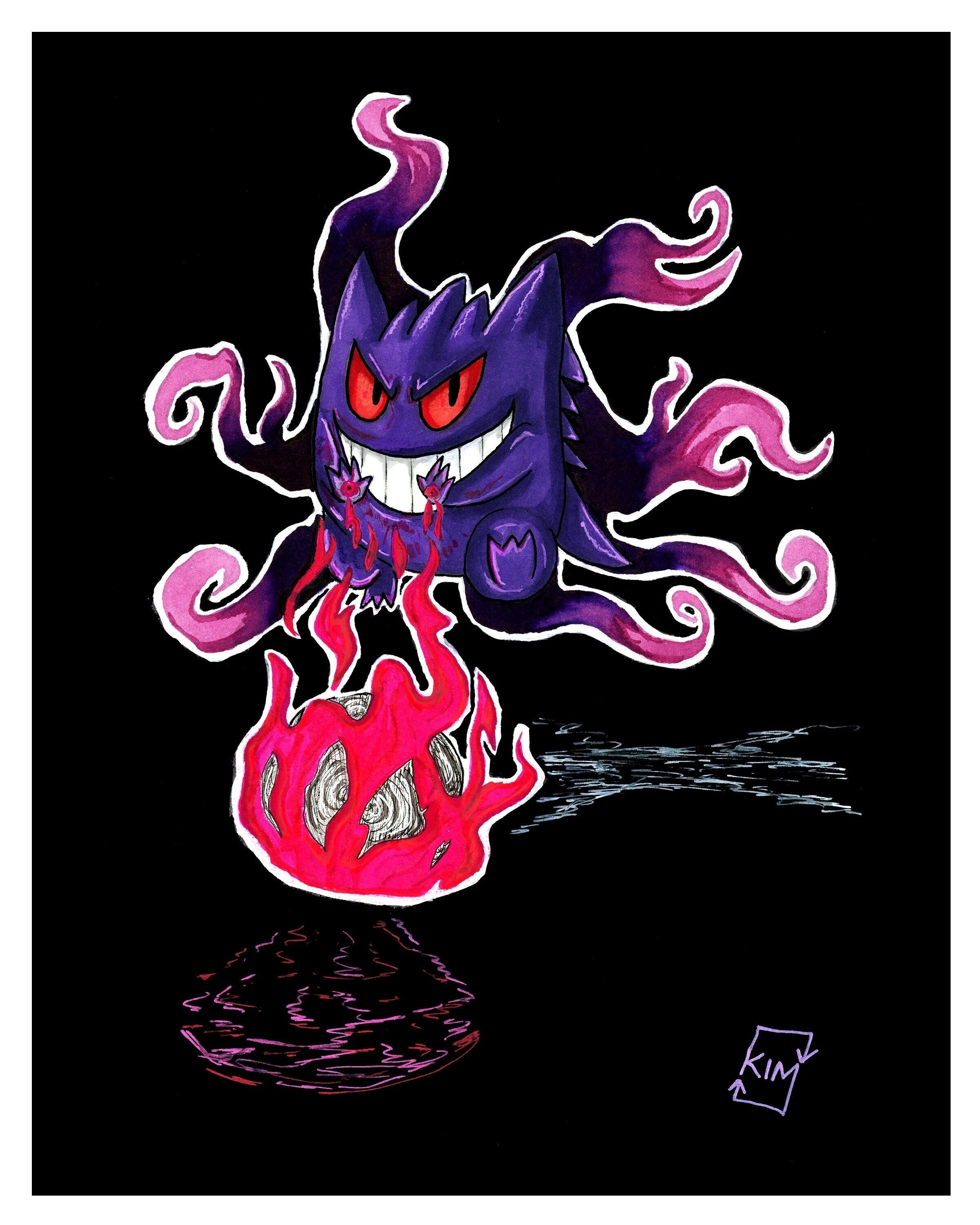 Mega Gengar Pokemon Watercolour A4 Print