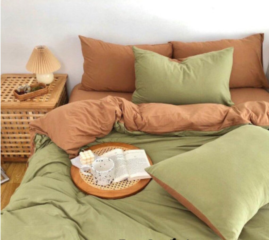 Burnt Orange Bedding Set DUO COLORS Queen Bedding Set King Etsy