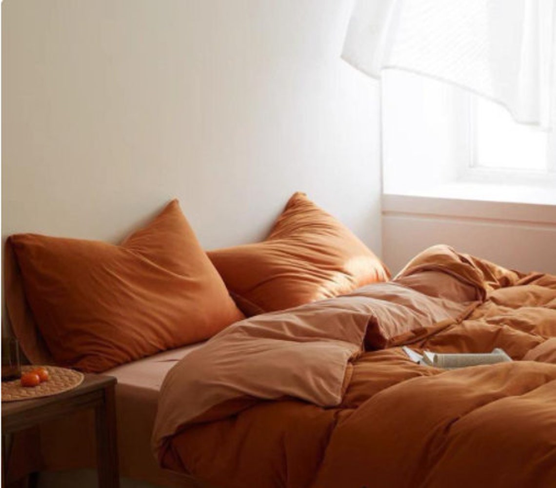 Burnt Orange Bedding Set DUO COLORS Queen Bedding Set King Etsy