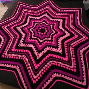 Crochet Star Blanket – Neon Pink, Purple, Black, Oversized 8 Point Throw (67")