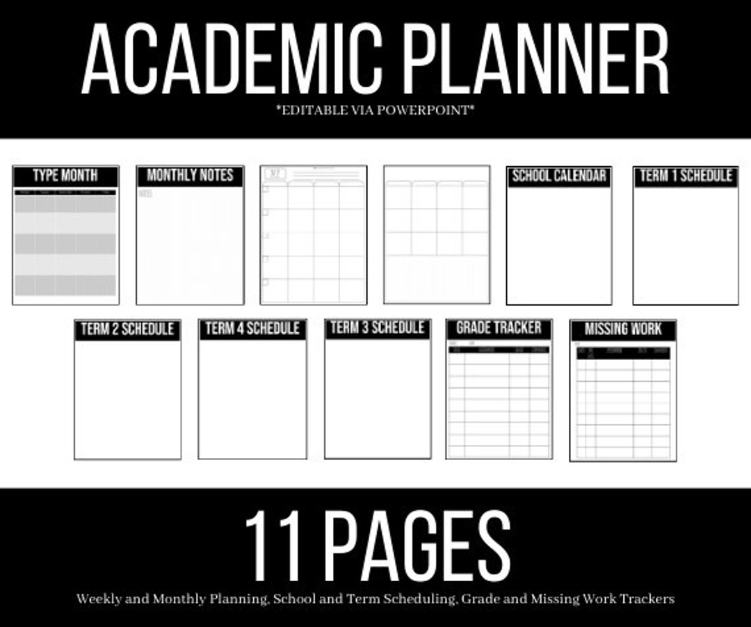 Student Planner, Study Planner, Printable Academic Planner, Letter (8 ...
