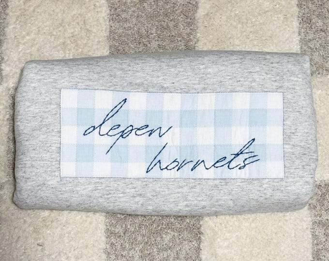Featured listing image: depew hornets, Quilted Patchwork, Hand Embroidery, T-shirt/Sweatshirt - Customizable Upon Request