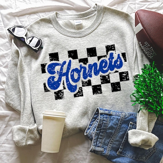 Hornets, Distressed Black & White Checked, T-shirt/Sweatshirt
