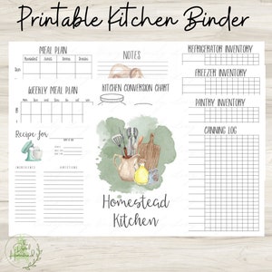 Printable Kitchen Management Binder | Printable Homestead Planner | Homestead Binder Files | Farmhouse Kitchen PDF | Pantry Inventory PDF