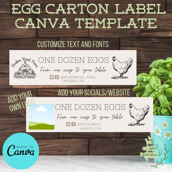 Custom Egg Carton Label Template | Canva Template for Egg Carton Label | Instant Access Template | Homestead Labels | Farmers Market Labels