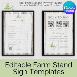 Editable Farm Stand Sign Templates | Farmers Market Printables | Homestead Business Printables | Canva Price List Template | Payment Sign