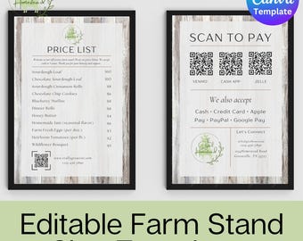 Editable Farm Stand Sign Templates | Farmers Market Printables | Homestead Business Printables | Canva Price List Template | Payment Sign