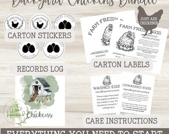 Backyard Chickens Bundle | Printable Chicken Record Keeping Journal | Egg Carton Labels | Egg Business Labels | Homestead Management