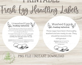 Instrucciones para el manejo de huevos (imprimibles) / Etiquetas imprimibles para cartones de huevos / Etiquetas para el negocio de huevos / Etiqueta de cuidado de huevos sin lavar / Etiquetas de impresión térmica