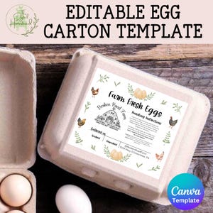 Etiqueta de cartón de huevos editable / Plantilla de Canva para etiqueta de cartón de huevos / Pegatinas de cartón de huevos imprimibles / Etiquetas de cartón de huevos personalizadas