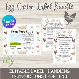 Editable Egg Carton Label | Printable Egg Handling Instructions | Canva Template for Egg Carton Labels | Custom Egg Carton Stickers
