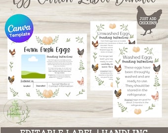 Editable Egg Carton Label | Printable Egg Handling Instructions | Canva Template for Egg Carton Labels | Custom Egg Carton Stickers