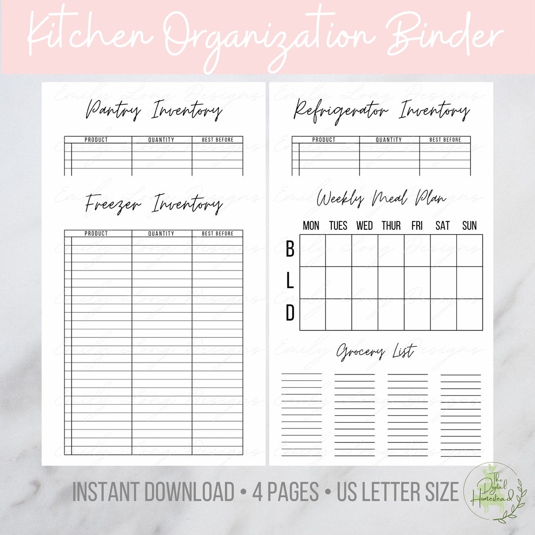 Printable Meal Planner and Grocery List | Kitchen Inventory Tracker ...