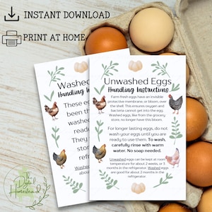 Instrucciones para el manejo de huevos para imprimir / Etiquetas para cartones de huevos para imprimir / Etiquetas para el negocio de los huevos / Etiquetas para el cuidado de los huevos sin lavar / Educación personalizada sobre huevos