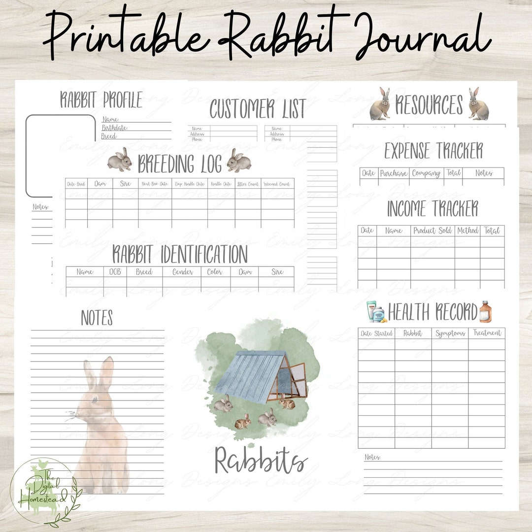 Printable Rabbit Record Keeping Journal Rabbitry Log Printables Rabbit
