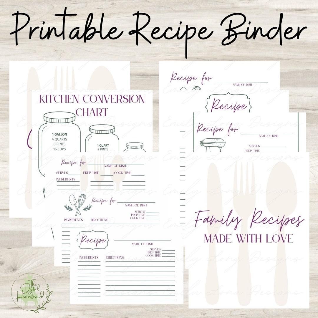 Printable Recipe Binder Printable Cookbook Recipe Book Template