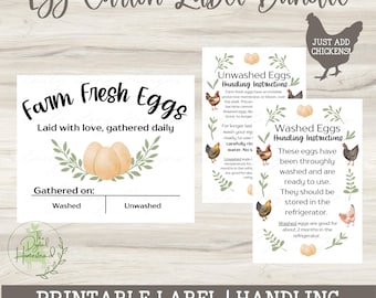 Etiquetas imprimibles para cartones de huevos e instrucciones para su manejo. Etiquetas imprimibles para el negocio de huevos. Etiquetas para el cuidado de huevos sin lavar. Gallinas de traspatio.
