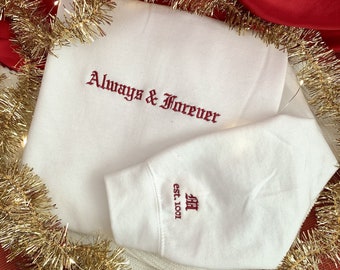 Always & Forever Customizable Couples Embroidered Sweater | The Originals Mikaelson Embroidered Sweater | unique couples gifts