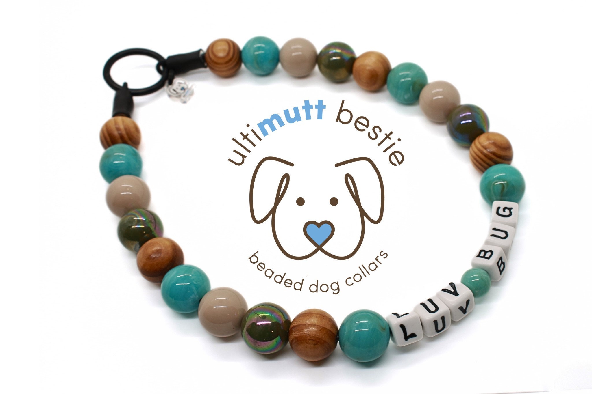Falling Sky Beaded Dog Collar | Personalized Turquoise Wood Necklace Slip On