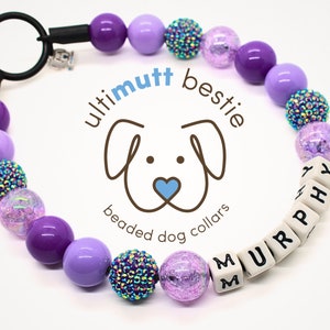 Purple Passion dog bead collar with name,  beaded collar necklace, dog pearl necklace, custom dog collar, personalized, unique, colorful