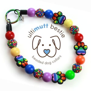Love Wins dog bead collar, beaded slip on LGBTQ pride collar, silicone dog paw, rainbow celebration dog necklace, personalize,