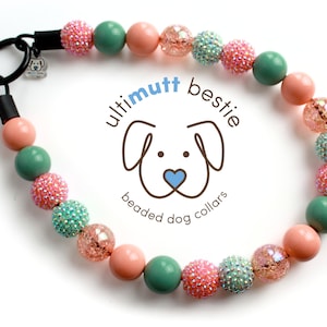Peach Mojito Beaded Dog Collar, vibrant dog pearl necklace, personalize with pet&#39;s name, durable, lightweight dog bead collar, slip on