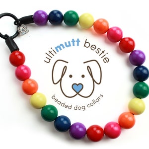 Under the Rainbow bead dog collar with name, boho beads, colorful dog pearl necklace, custom, personalized, unique and durable