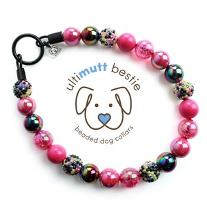 Good Witch bead dog collar, Glinda pink glam dog pearl necklace, personalized with name, durable water resistant slip on design