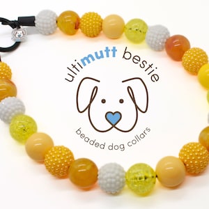 Pineapple Cream bead dog collar with name, citrine dog collar, summer yellow for girl, tropical pearl necklace, durable waterproof slip on
