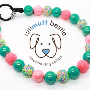 Island Punch bead dog collar with name, colorful pastel glam pearl dog necklace, summer dog collar, waterproof durable slip on, tropical