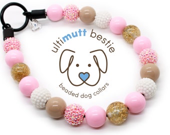 Pink Sand Beaded Dog Collar, Handmade Pet Necklace, Water Resistant, Slip-On, Personalize