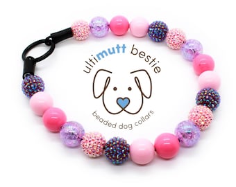 Sugar Plum Glitter Beaded Dog Collar | Handmade Pet Necklace, Personalize, Slip on