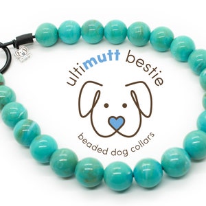 Blue Dragon beaded dog collar with name, turquoise marbled dog pearl necklace, durable waterproof slip on style