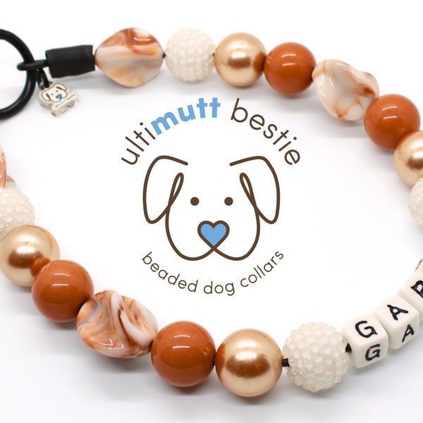 Caramel Twist bead dog collar with name, unique marbled beads, lightweight dog pearl necklace, custom dog collar, durable slip on style