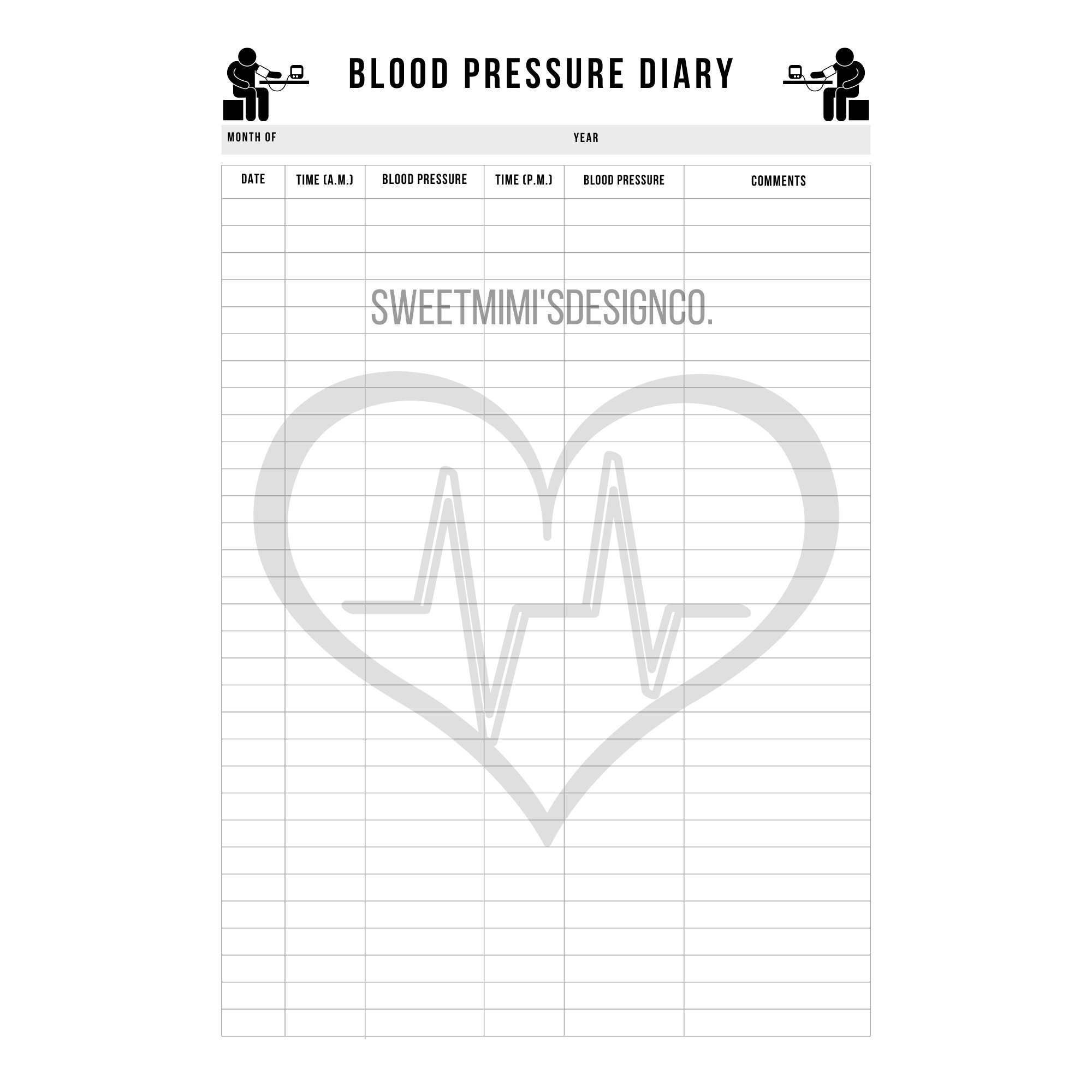 Blood Pressure Diary Printable/editable. Blood Pressure Tracker ...