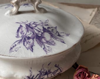 Antique Purple Transferware Soap Dish with Lid