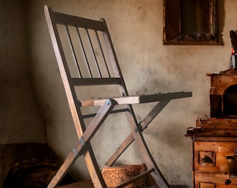 Antique Wooden Folding Chair: Restored 1920s Theater Seat, Farmhouse Decor