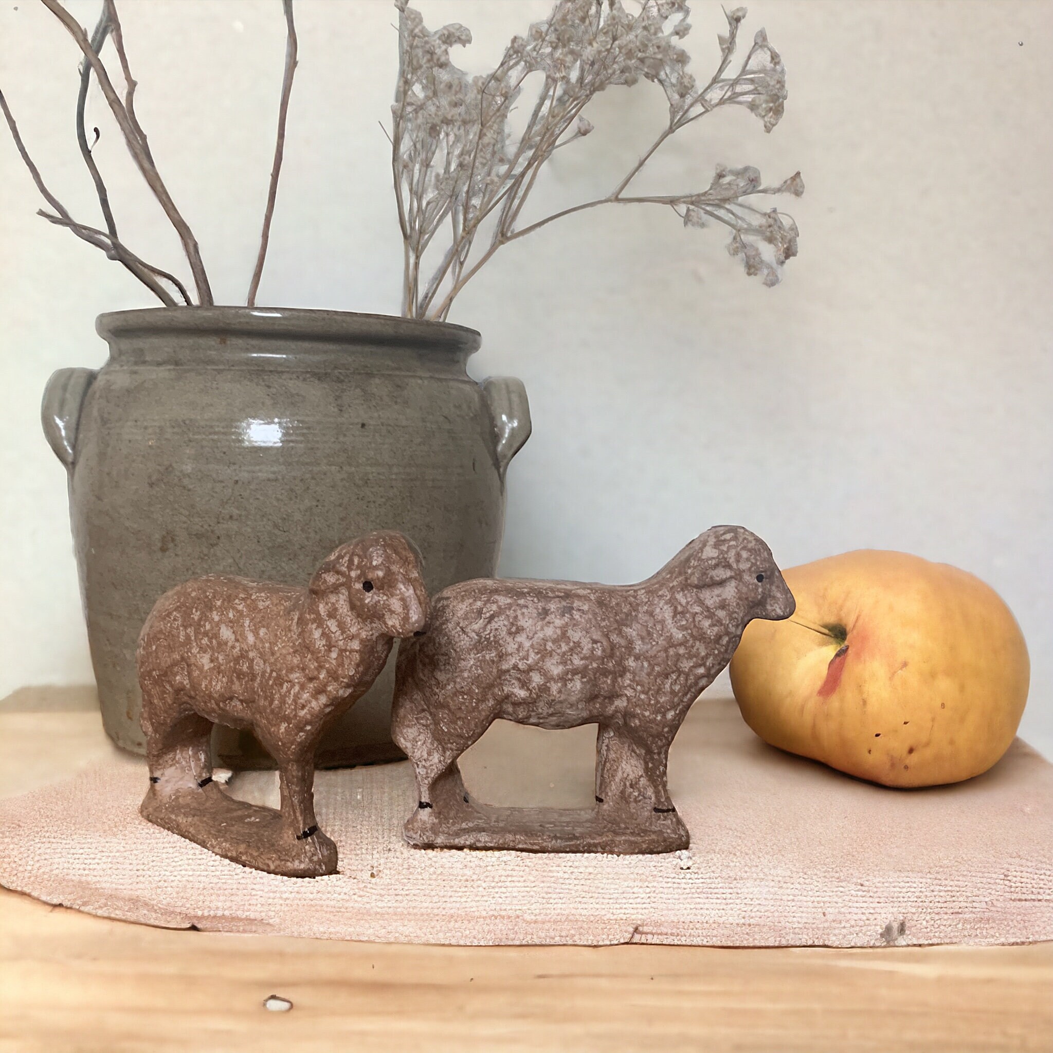 Antique Cast Iron Hand Painted Farmhouse Sheep Figurines, Rustic Sheep, French Country Decor ...