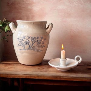 Antique Swedish Large White And Blue Hand Painted Flowers Confit Pot: Gustavsberg Stenmassa