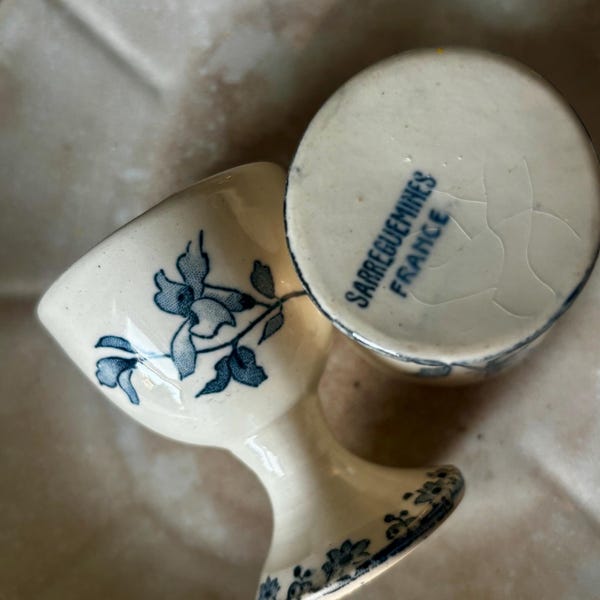 French Sarreguemines Egg Cup - Blue Transferware, circa 1930