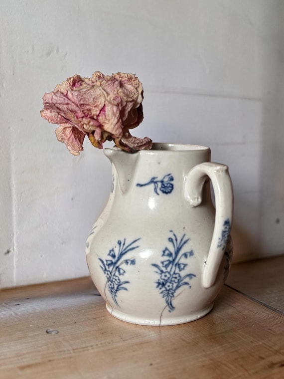 Antique French Saint-uze Creamer or Pitcher: Blue Transferware