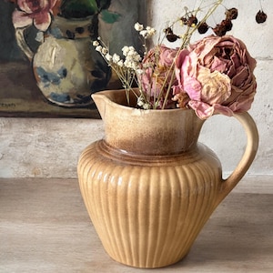 Antique Tea Stained Ironstone Pitcher: English Fluted Design