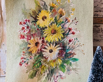 Original Vintage Watercolor Painting "Bouquet of Flowers" Unframed, Original Art Painting, Vintage Oil Painting Original