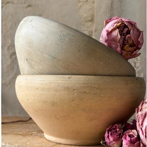 French Stoneware Bowl: Matte Exterior, Glazed Interior