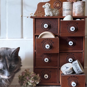 19th Century Wood Spice Cabinet: Handmade Apothecary Drawer Organizer