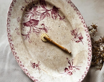 French Oval Porcelaine Opaque De Gien Terre De Fer Red Transferware Platter