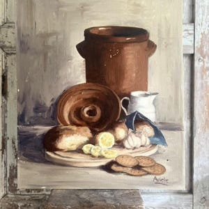 Stunning Original European Large Still Life Oil Paining On Board Signed By Artist, Still Painting On Board, European Art, Circa 1950
